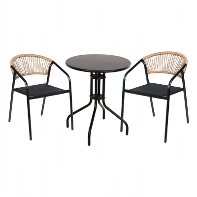 ΣΕΤ ΤΡΑΠΕΖΑΡΙΑΣ 3ΤΜΧ LINO HM10728.03-- 2 ΜΕΤΑΛ. ΚΑΡΕΚΛΕΣ--ΣΤΡΟΓΓΥΛΟ ΤΡΑΠΕΖΙ Φ60εκ ΜΑΥΡΟ