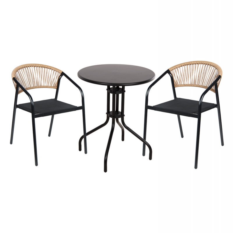 ΣΕΤ ΤΡΑΠΕΖΑΡΙΑΣ 3ΤΜΧ LINO HM10728.03-- 2 ΜΕΤΑΛ. ΚΑΡΕΚΛΕΣ--ΣΤΡΟΓΓΥΛΟ ΤΡΑΠΕΖΙ Φ60εκ ΜΑΥΡΟ