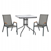 ΣΕΤ ΤΡΑΠΕΖΑΡΙΑΣ 3ΤΜΧ FIGO HM10730.01-- 2 ΚΑΡΕΚΛΕΣ & ΤΕΤΡΑΓΩΝΟ ΤΡΑΠΕΖΙ 70x70εκ ΓΚΡΙ