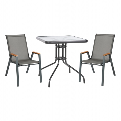 ΣΕΤ ΤΡΑΠΕΖΑΡΙΑΣ 3ΤΜΧ FIGO HM10730.01-- 2 ΚΑΡΕΚΛΕΣ & ΤΕΤΡΑΓΩΝΟ ΤΡΑΠΕΖΙ 60x60εκ ΓΚΡΙ