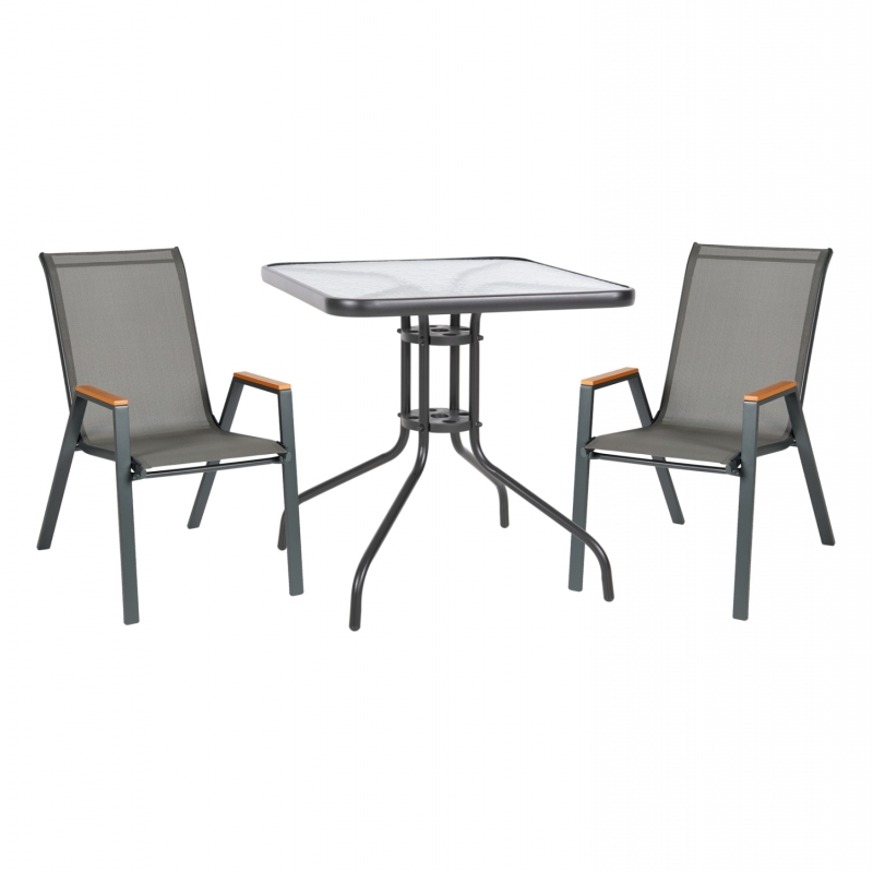 ΣΕΤ ΤΡΑΠΕΖΑΡΙΑΣ 3ΤΜΧ FIGO HM10730.01-- 2 ΚΑΡΕΚΛΕΣ & ΤΕΤΡΑΓΩΝΟ ΤΡΑΠΕΖΙ 70x70εκ ΓΚΡΙ