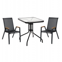 ΣΕΤ ΤΡΑΠΕΖΑΡΙΑΣ 3ΤΜΧ FIGO HM10730.03-- 2 ΚΑΡΕΚΛΕΣ & ΤΕΤΡΑΓΩΝΟ ΤΡΑΠΕΖΙ 60x60εκ ΜΑΥΡΟ