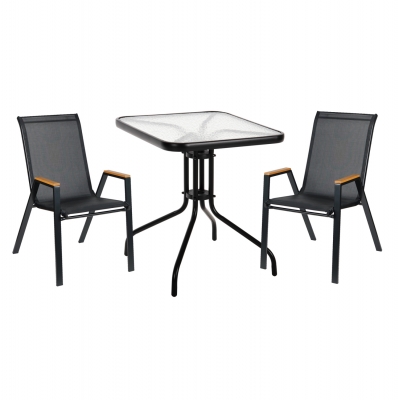 ΣΕΤ ΤΡΑΠΕΖΑΡΙΑΣ 3ΤΜΧ FIGO HM10730.03-- 2 ΚΑΡΕΚΛΕΣ & ΤΕΤΡΑΓΩΝΟ ΤΡΑΠΕΖΙ 60x60εκ ΜΑΥΡΟ