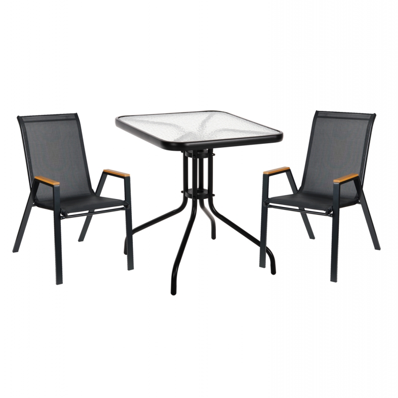 ΣΕΤ ΤΡΑΠΕΖΑΡΙΑΣ 3ΤΜΧ FIGO HM10730.03-- 2 ΚΑΡΕΚΛΕΣ & ΤΕΤΡΑΓΩΝΟ ΤΡΑΠΕΖΙ 60x60εκ ΜΑΥΡΟ