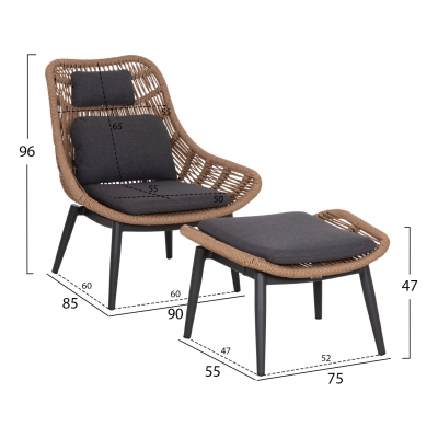 ΠΟΛΥΘΡΟΝΑ LOUNGE ΜΕ ΥΠΟΠΟΔΙΟ REMVAZZO HM6561.01 ΑΛΟΥΜΙΝΙΟ ΓΚΡΙ--WICKER 90x85x96Υεκ ΠΟΛΥΘΡΟΝΑ LOUNGE ΜΕ ΥΠΟΠΟΔΙΟ REMVAZZO HM6561.01 ΑΛΟΥΜΙΝΙΟ ΓΚΡΙ--WICKER 90x85x96Υεκ