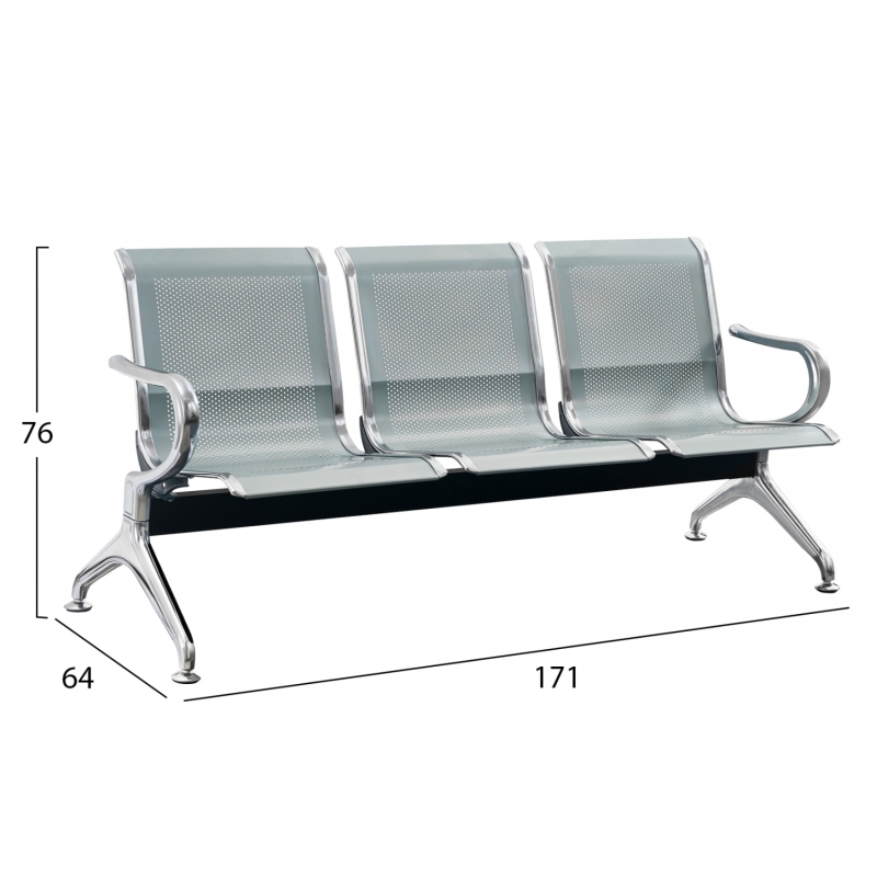 ΚΑΘΙΣΜΑ ΑΝΑΜΟΝΗΣ Τ. ΑΕΡΟΔΡΟΜΙΟΥ 3ΘΕΣΙΟ AVIATOR HM18399 ΜΕΤΑΛΛΟ MESH ΓΚΡΙ 171x64x76Υ