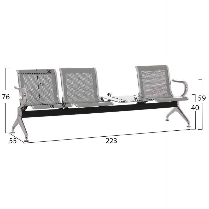 ΚΑΘΙΣΜΑ ΑΝΑΜΟΝΗΣ Τ.ΑΕΡΟΔΡΟΜΙΟΥ 3ΘΕΣΙΟ+ΤΡΑΠΕΖΙ AVIATOR HM18403 ΜΕΤΑΛΛΟ MESH ΓΚΡΙ 223x55x76Υεκ