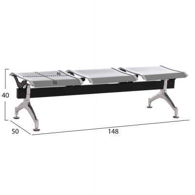 ΚΑΘΙΣΜΑ ΑΝΑΜΟΝΗΣ ΑΝΑΜΟΝΗΣ Τ.ΑΕΡΟΔΡΟΜΙΟΥ 3ΘΕΣΙΟ AVIATOR HM18404 ΜΕΤΑΛΛΟ MESH ΓΚΡΙ 148x50x40Υεκ