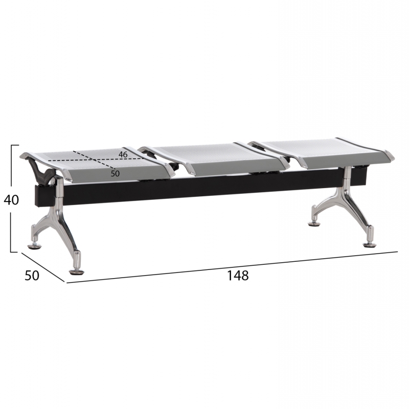 ΚΑΘΙΣΜΑ ΑΝΑΜΟΝΗΣ ΑΝΑΜΟΝΗΣ Τ.ΑΕΡΟΔΡΟΜΙΟΥ 3ΘΕΣΙΟ AVIATOR HM18404 ΜΕΤΑΛΛΟ MESH ΓΚΡΙ 148x50x40Υεκ