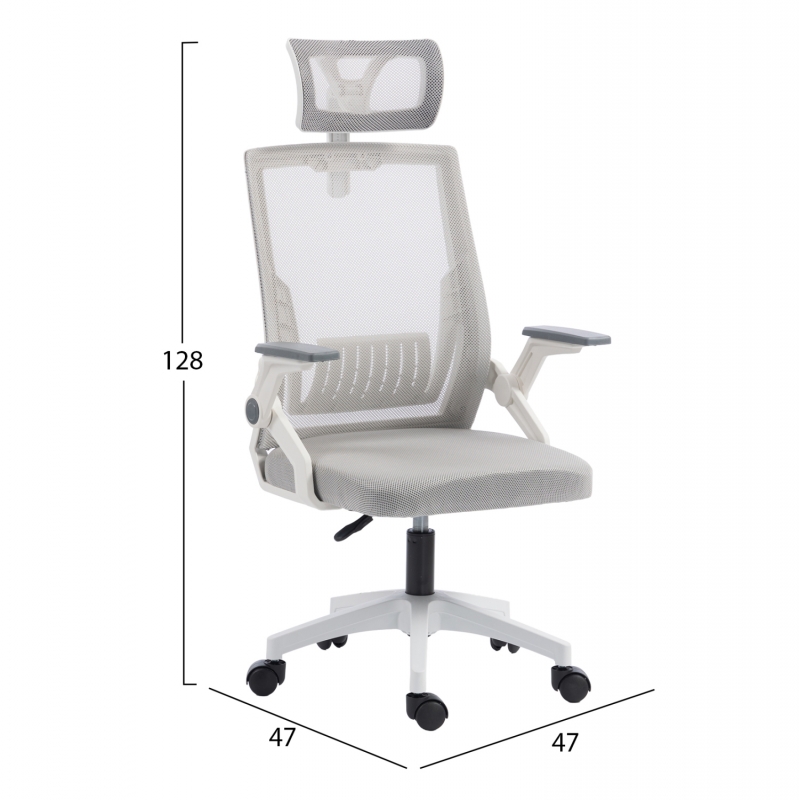 ΚΑΡΕΚΛΑ ΓΡΑΦΕΙΟΥ MATRON HM1226.02 ΛΕΥΚΟ PP--ΑΝΟΙΧΤΟ ΓΚΡΙ MESH 47x47x128Υεκ
