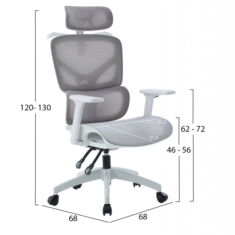 ΚΑΡΕΚΛΑ ΓΡΑΦΕΙΟΥ APEX HM1227.02 ΛΕΥΚΟ PP--ΑΝΟΙΧΤΟ ΓΚΡΙ MESH 68x68x120-130Υεκ