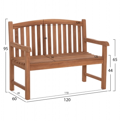 ΠΑΓΚΑΚΙ ΚΗΠΟΥ 2ΘΕΣΙΟ ELENA HM6651 ΞΥΛΟ TEAK--ΦΥΣΙΚΟ 120x60x95Υεκ.