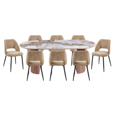 ΣΕΤ ΤΡΑΠΕΖΑΡΙΑΣ 9ΤΜΧ MARBLEX HM11391 ΚΕΡΑΜΙΚΟ TOP PANDORA--ΚΑΡΕΚΛΕΣ ΜΕ ΥΦΑΣΜΑ TAUPE