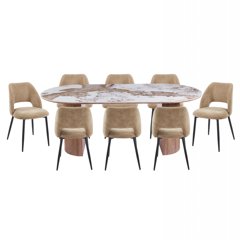 ΣΕΤ ΤΡΑΠΕΖΑΡΙΑΣ 9ΤΜΧ MARBLEX HM11391 ΚΕΡΑΜΙΚΟ TOP PANDORA--ΚΑΡΕΚΛΕΣ ΜΕ ΥΦΑΣΜΑ TAUPE
