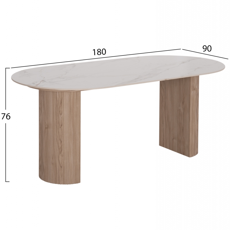 ΤΡΑΠΕΖΙ ΤΡΑΠΕΖΑΡΙΑΣ MELLOW HM18416 MDF ΠΟΔΙΑ ΣΕ ΦΥΣΙΚΟ--ΚΕΡΑΜΙΚΟ TOP 180x90x76Υεκ.