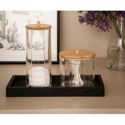 Andrea House - Ακρυλικό Κουτί Αποθήκευσης Μπάνιου 2 Θέσεων Με Καπάκι Bamboo