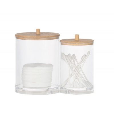 Andrea House - Διπλό Ακρυλικό Κουτί Αποθήκευσης Μπάνιου Με Καπάκια Bamboo