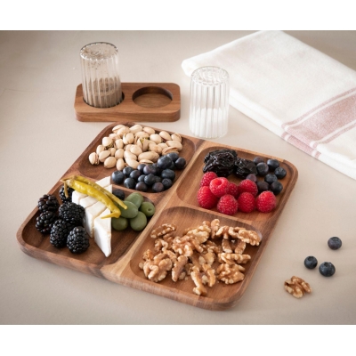 Andrea House - Δίσκος Σερβιρίσματος Snack 4 Θέσεων Acacia Wood