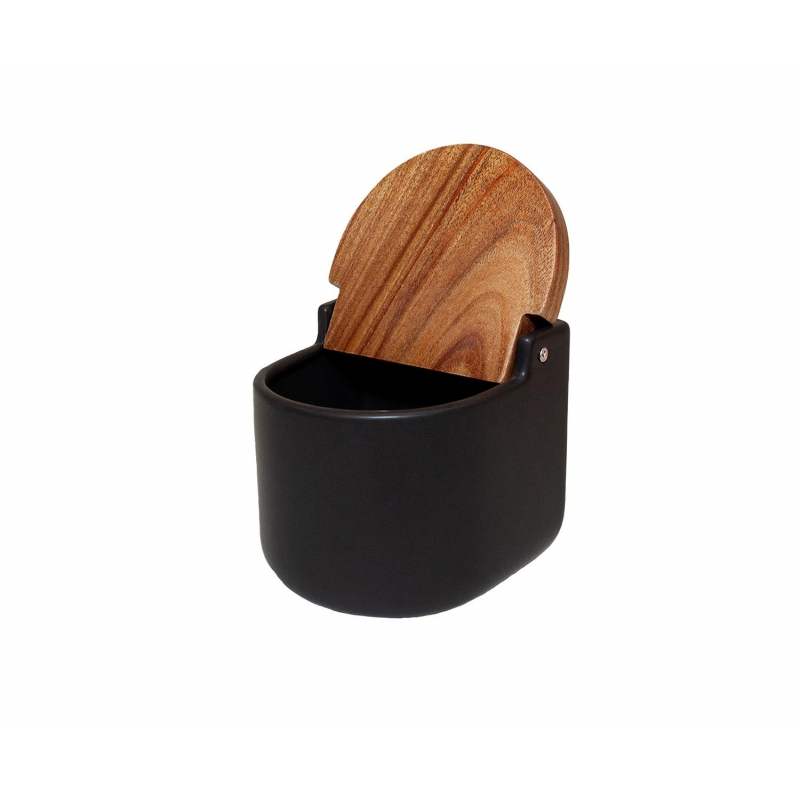 Andrea House - Κεραμικό Δοχείο Για Αλάτι Ceramic Black/Acacia