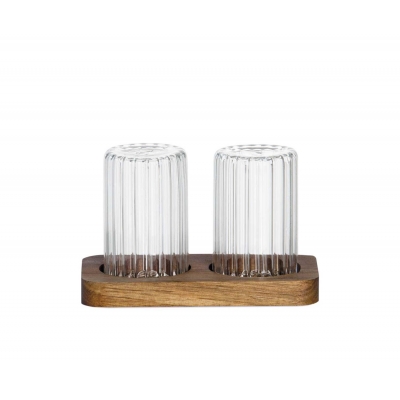 Andrea House - Σετ Αλάτι-Πιπέρι Glass Stripes Acacia