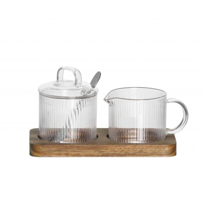 Andrea House - Σετ Σερβιρίσματος Για Γάλα Και Ζάχαρη Glass Stripes Acacia