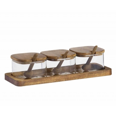 Andrea House - Σετ 3 Βάζα Για Καφέ/Ζάχαρη Glass Stripes Acacia Andrea House - Σετ 3 Βάζα Για Καφέ/Ζάχαρη Glass Stripes Acacia