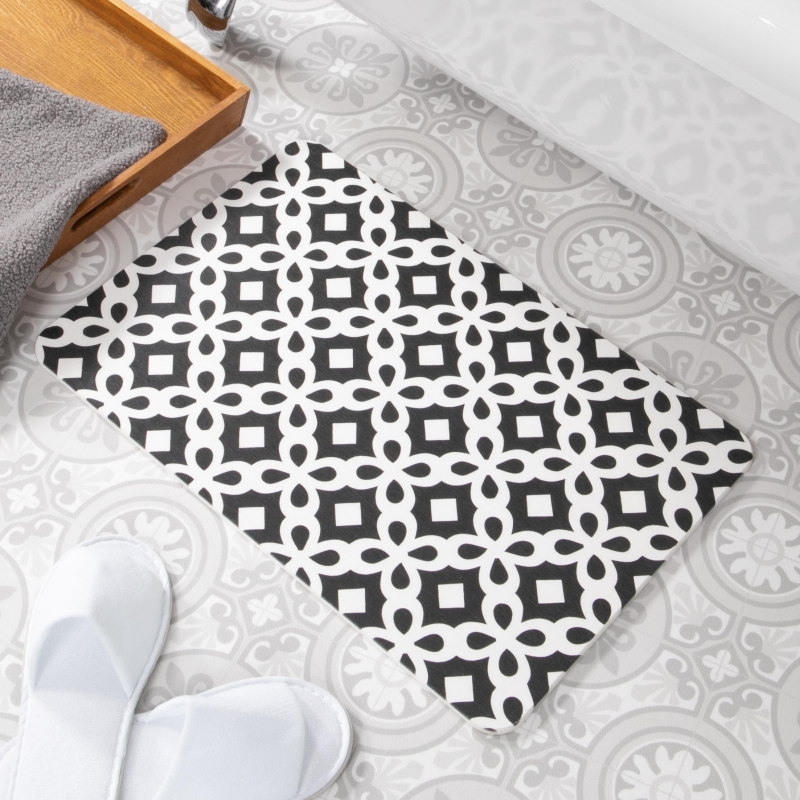 Artsy Mats - Αντιολισθητικό Πατάκι Μπάνιου Black Pattern White Stone 39x60cm