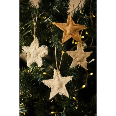 Calma House - Σετ 4 Υφασμάτινα Στολίδια Stars Natural