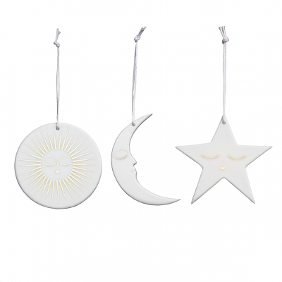 Trevoly by Raeder - Σετ 3 Πορσελάνινα Στολίδια Sun Moon Star