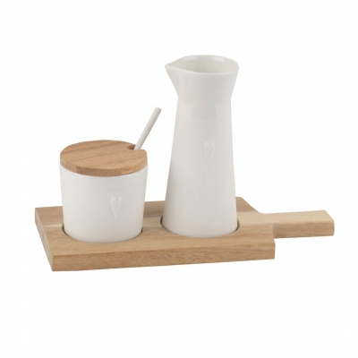 Raeder - Πορσελάνινο Σετ Με Ξύλινη Βάση Για Γάλα & Ζάχαρη "Little Friends"