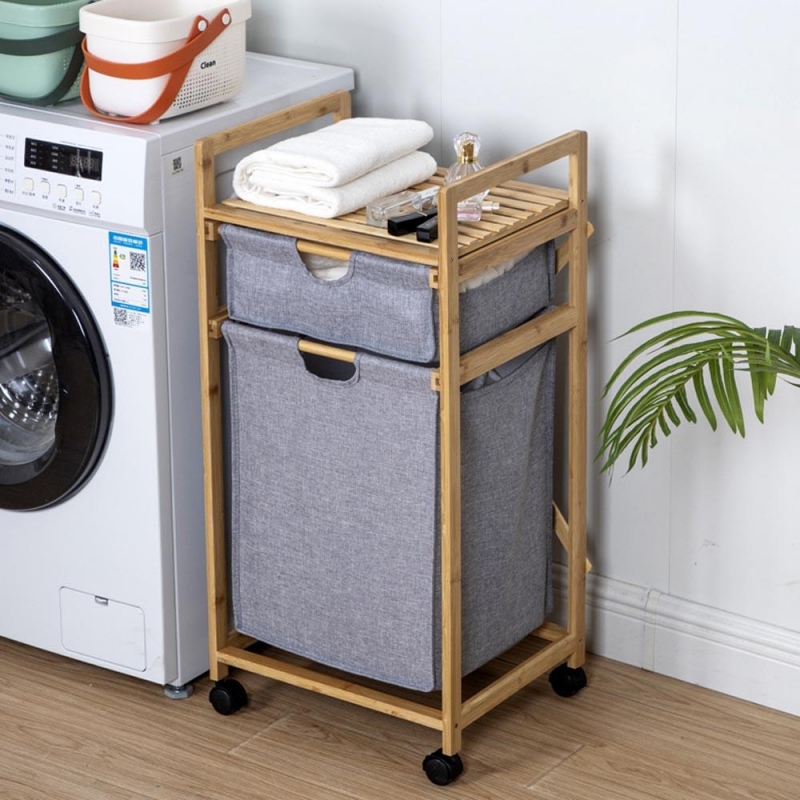 Καλάθι απλύτων διπλό Nextdeco μπαμπού Υ85x42x34εκ.