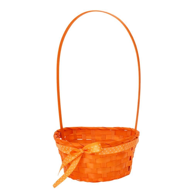 Καλάθι από μπαμπού με μακρύ χερούλι πορτοκαλί 20×20×9εκ.