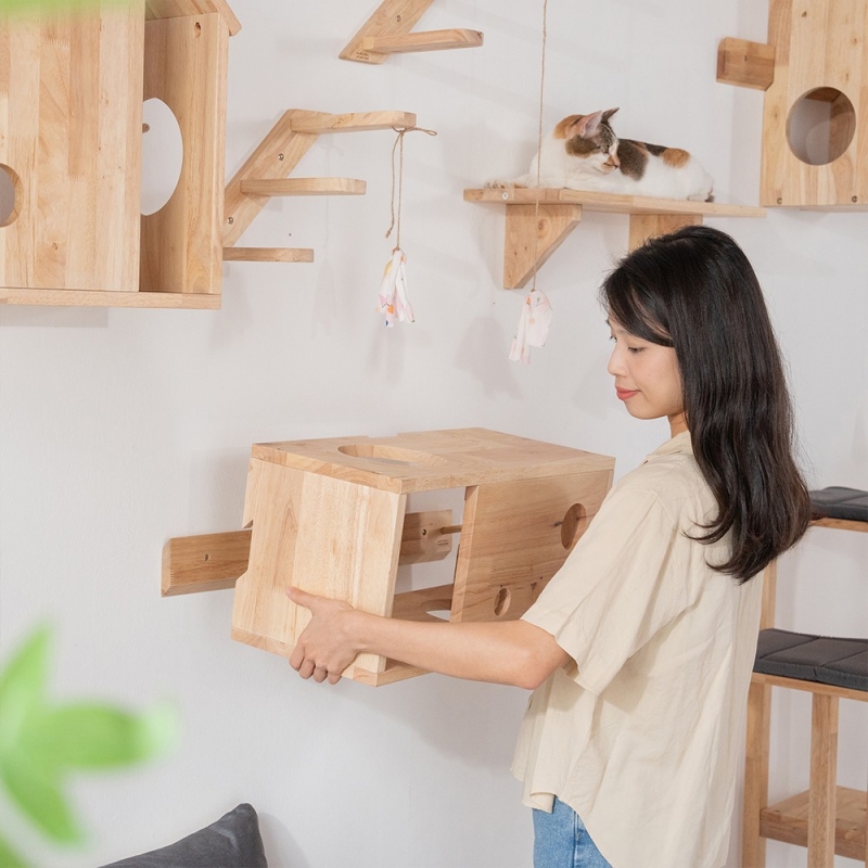 Σπιτάκι γάτας Nextdeco Natural μασίφ ξύλο Υ30x60x27εκ.