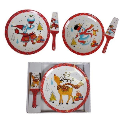 Χριστουγεννιάτικη πιατέλα κεραμική με σπάτουλα Ø27εκ. κοκτέηλ Χριστουγεννιάτικη πιατέλα κεραμική με σπάτουλα Ø27εκ. κοκτέηλ