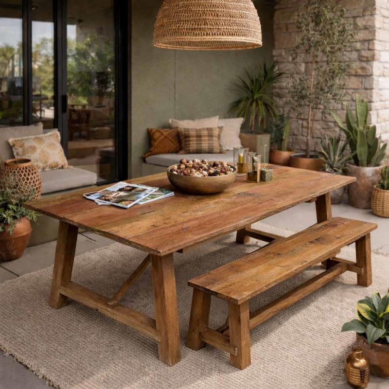 Τραπέζι Nextdeco Tribeca ανακυκλωμένο ξύλο teak - mahoni Υ73x90x180εκ.