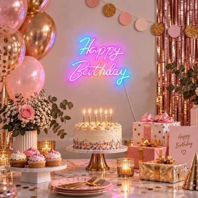 Φωτιζόμενη επιγραφή LED Neon Happy Birthday πολύχρωμο 42x28εκ.
