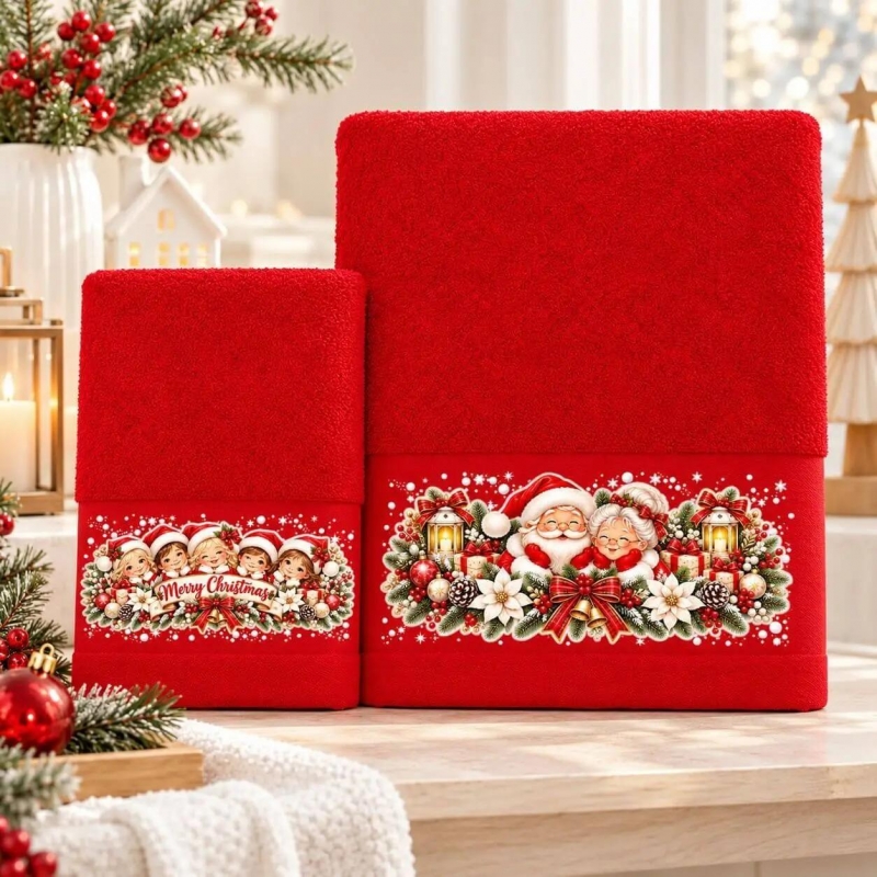 Σετ χριστουγεννιάτικες πετσέτες Grandpa Christmas 100% βαμβάκι πεννιε 500gsm Σετ χριστουγεννιάτικες πετσέτες Grandpa Christmas 100% βαμβάκι πεννιε 500gsm