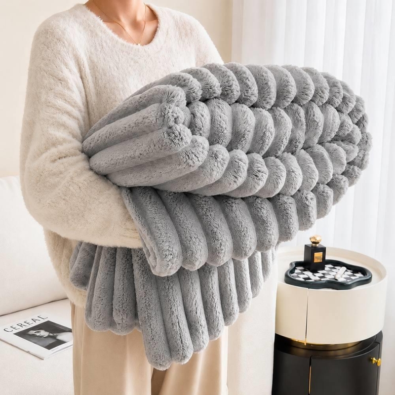 Κουβέρτα faux fur γκρι 200x230εκ.