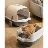 Τουαλέτα γάτας με καπάκι - πορτάκι γκρι 50×35×35εκ.