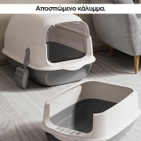 Τουαλέτα γάτας με καπάκι - πορτάκι γκρι 50×35×35εκ.