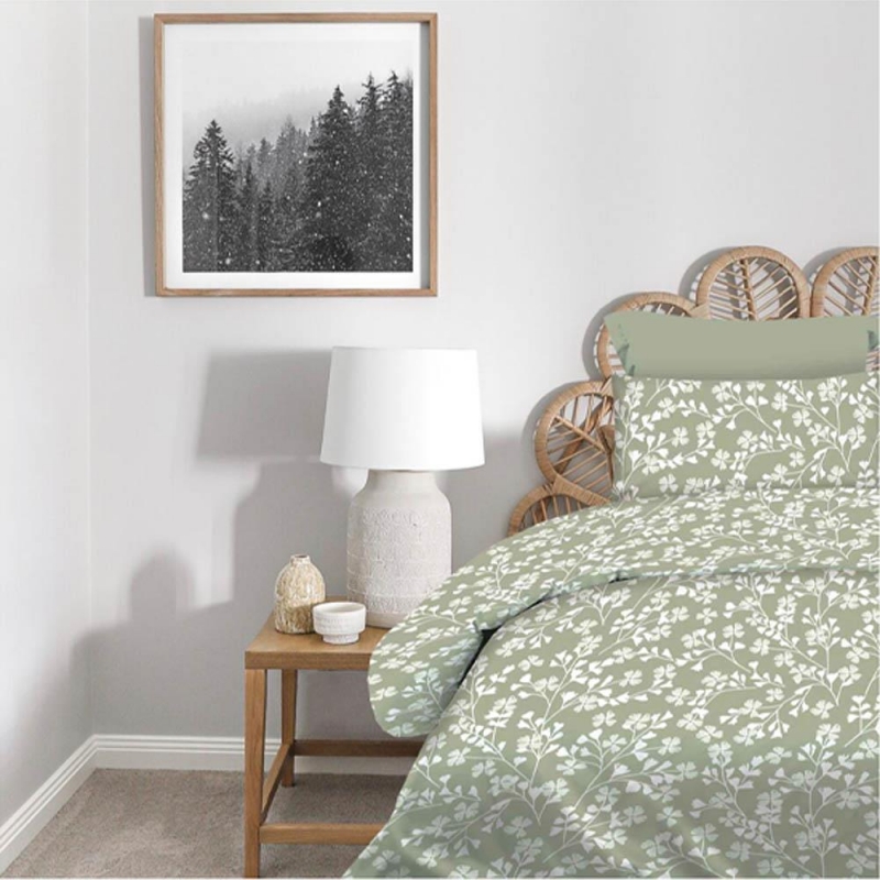 Σετ σεντόνια μονά Daisy olive από 100% βαμβάκι 175x260εκ.