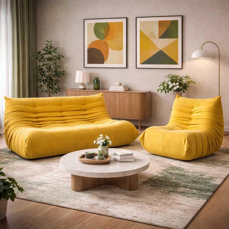 Compressed Nextdeco καναπές τριθέσιος Togo κίτρινος Υ70x174x102εκ. Compressed Nextdeco καναπές τριθέσιος Togo κίτρινος Υ70x174x102εκ.