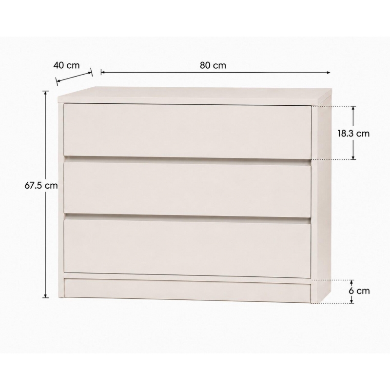 Συρταριέρα 3 συρταριών Nextdeco MDF λευκή Υ67×80×40εκ.
