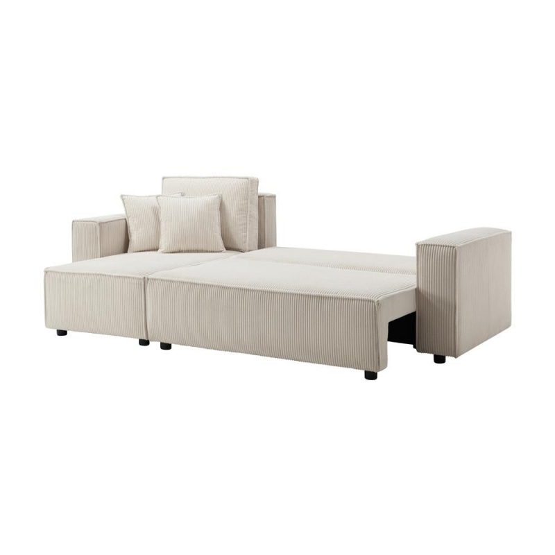 Καναπές - διπλό κρεβάτι Nextdeco γωνιακός με αποθηκευτικό χώρο μπεζ Υ82×240×92-142εκ