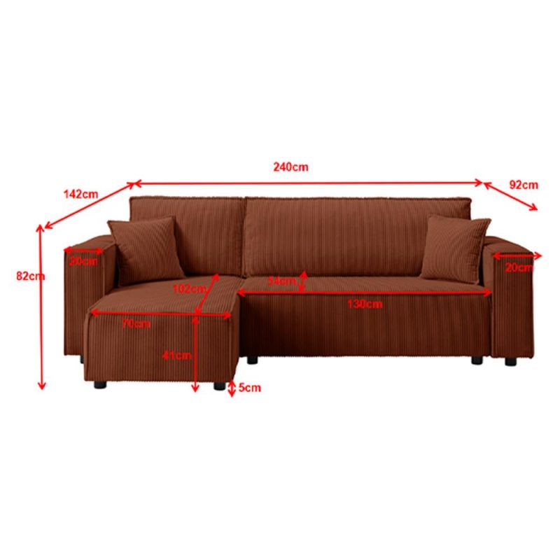 Καναπές - διπλό κρεβάτι Nextdeco γωνιακός με αποθηκευτικό χώρο μπεζ Υ82×240×92-142εκ