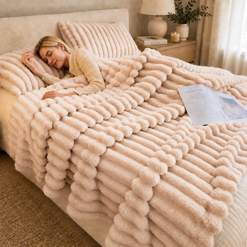 Κουβέρτα faux fur λευκή 150x200εκ.