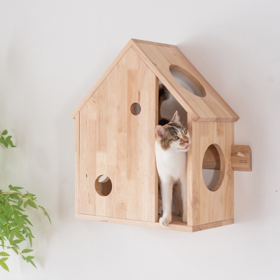 Σπιτάκι γάτας Nextdeco Natural μασίφ ξύλο Υ59x45x27εκ.