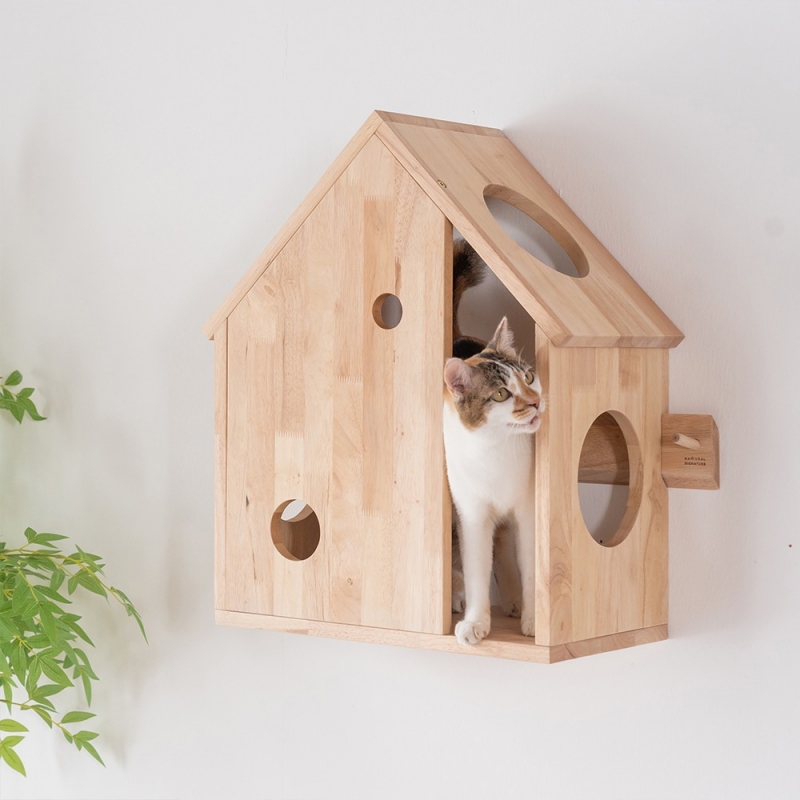 Σπιτάκι γάτας Nextdeco Natural μασίφ ξύλο Υ59x45x27εκ.