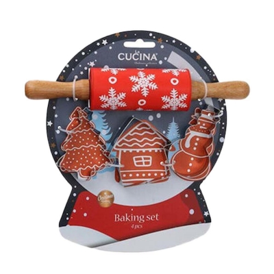 Χριστουγεννιάτικο σετ μαγειρικής με πλάστη και 3  κουπ πατ για μπισκότα 24x23x4,5εκ χιονόμπαλα Χριστουγεννιάτικο σετ μαγειρικής με πλάστη και 3  κουπ πατ για μπισκότα 24x23x4,5εκ χιονόμπαλα