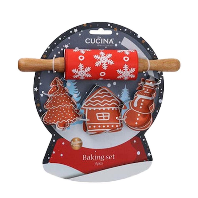 Χριστουγεννιάτικο σετ μαγειρικής με πλάστη και 3  κουπ πατ για μπισκότα 24x23x4,5εκ χιονόμπαλα Χριστουγεννιάτικο σετ μαγειρικής με πλάστη και 3  κουπ πατ για μπισκότα 24x23x4,5εκ χιονόμπαλα
